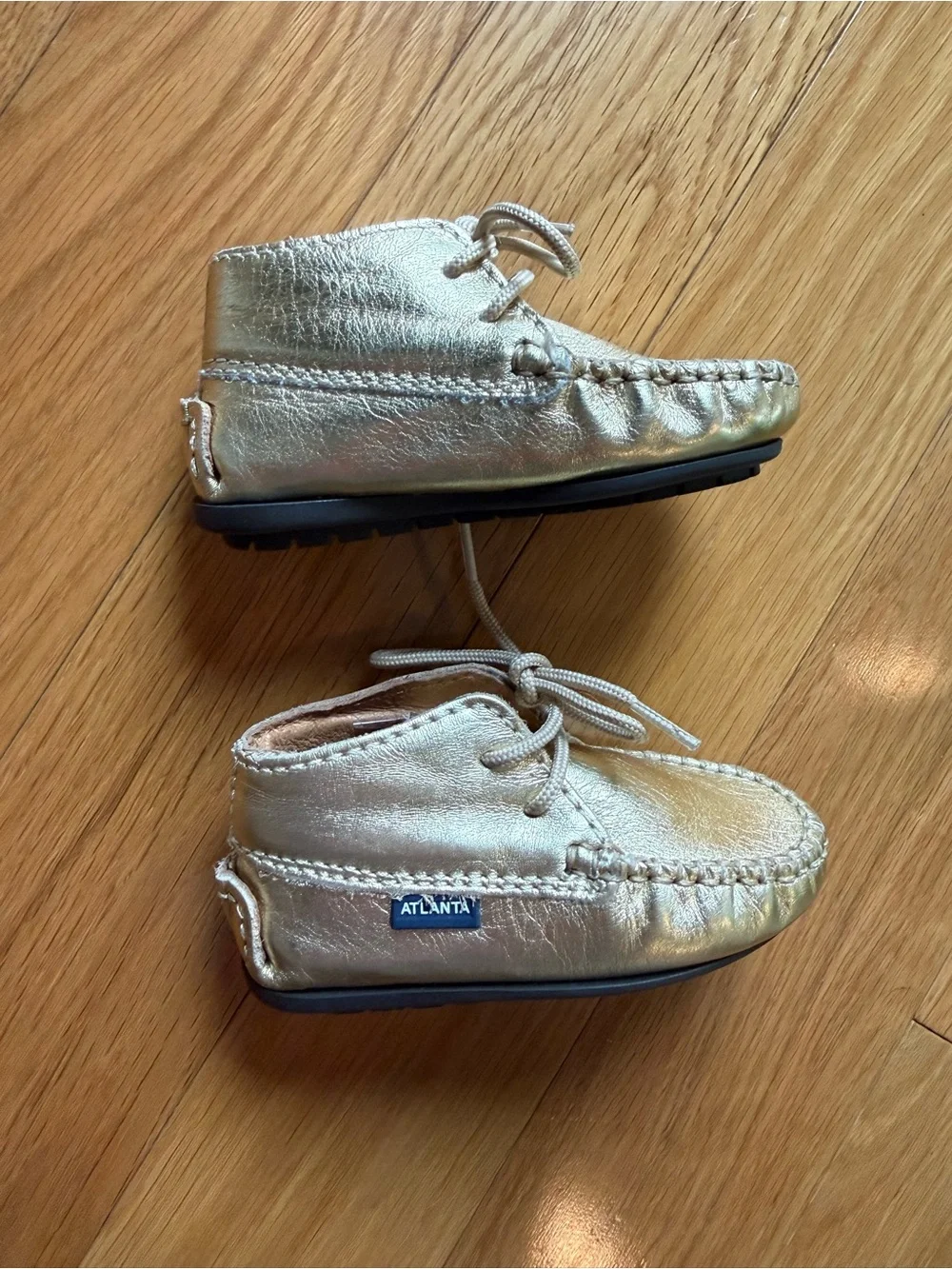 Atlanta Mocassin Gold Metallic Leather Baby Mocs